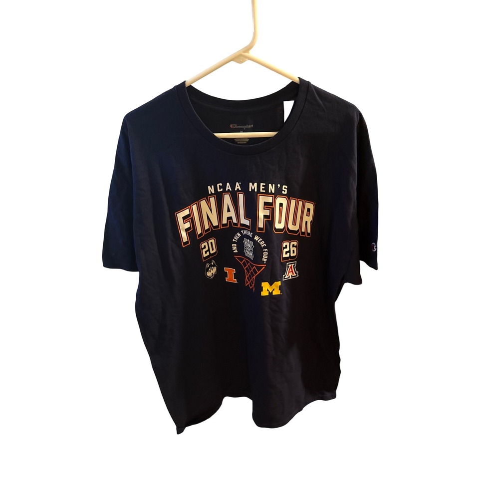 Champion NCAA Mens Final Four 2026 T-Shirt Navy Blue XL UConn Michigan Illinois